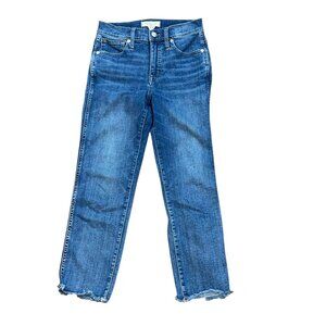 Madewell Stovepipe Denim Jeans Size 24P Raw Hem High Waisted Medium‎ Wash